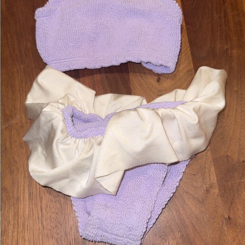 Hunza G Purple and Cream Bikini Swimwear